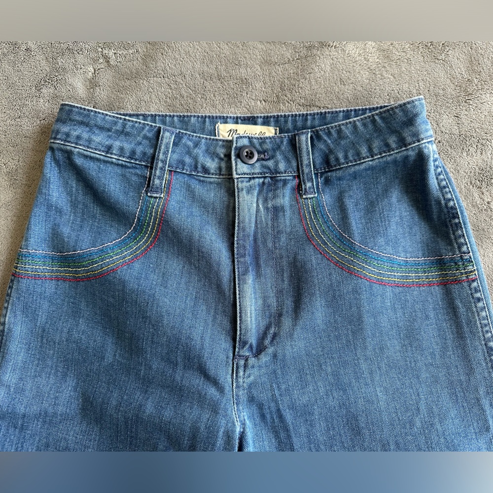 Madewell Cropped Wide Leg Rainbow-Embroidered Jeans